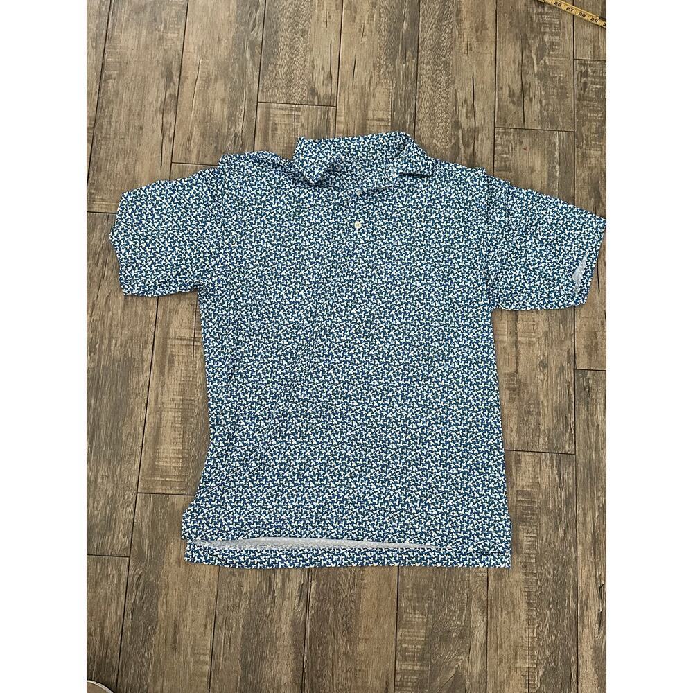 FootJoy Blue White Short Sleeves Button Front Polo Shirt Size Medium